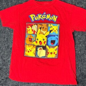 Red Kids Pokémon T-Shirt size Medium 8/10 Pikachu Snorlax